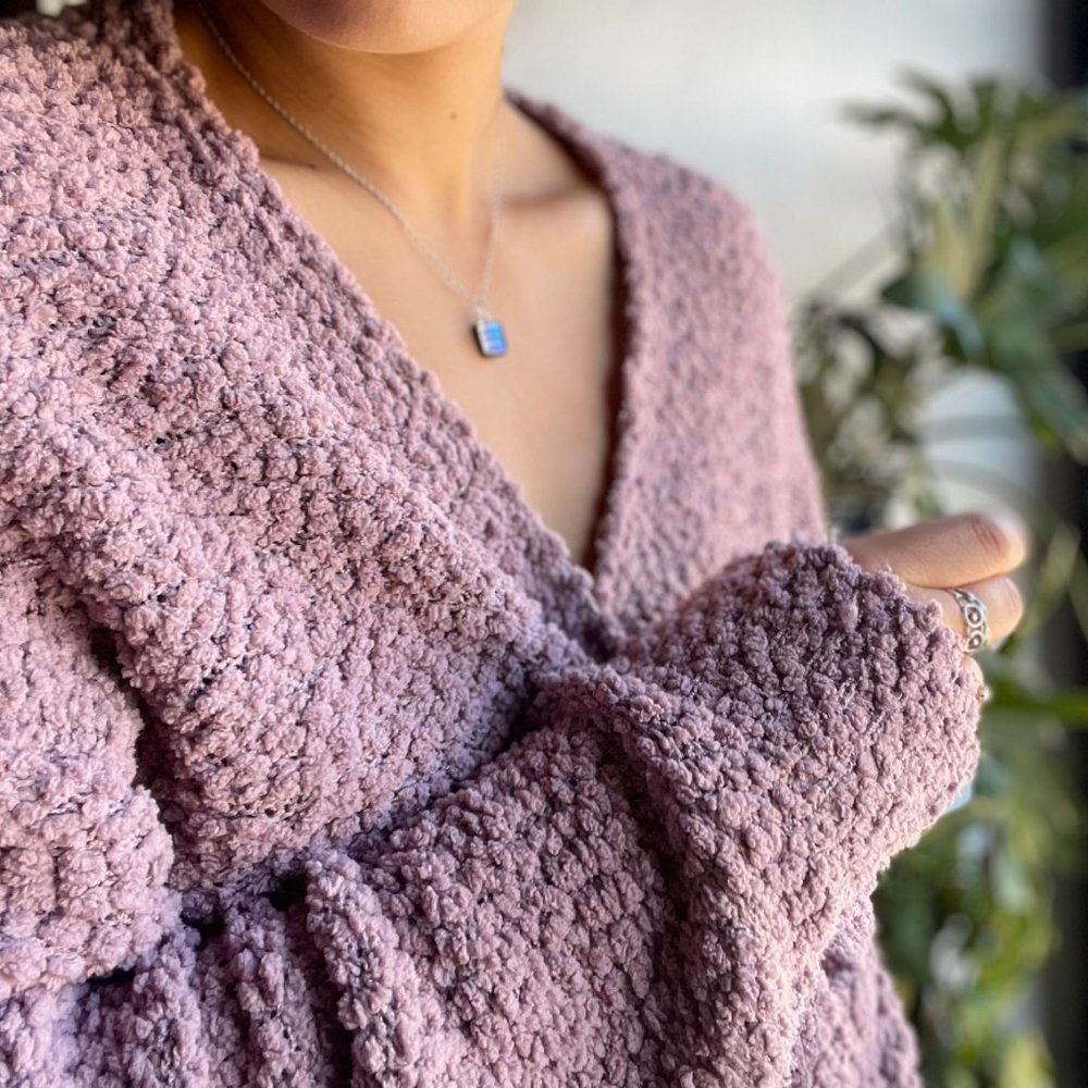 Cozy Open-Front Bouclé Cardigan - Mauve - Picture 7 of 9